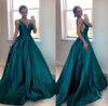 Siaoryne A Line Satin V Neck Girls Teal/Yellow Prom Dresses Long 2019 PL1115