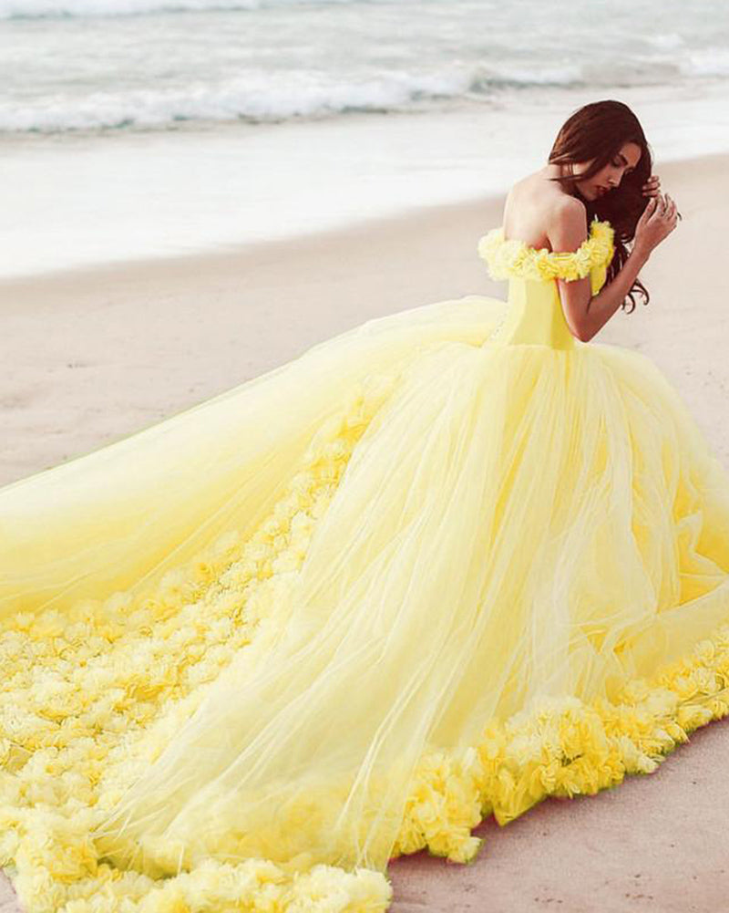 Princess Yellow Girls Sweet Sixteen Quinceanera Dresses PL1008