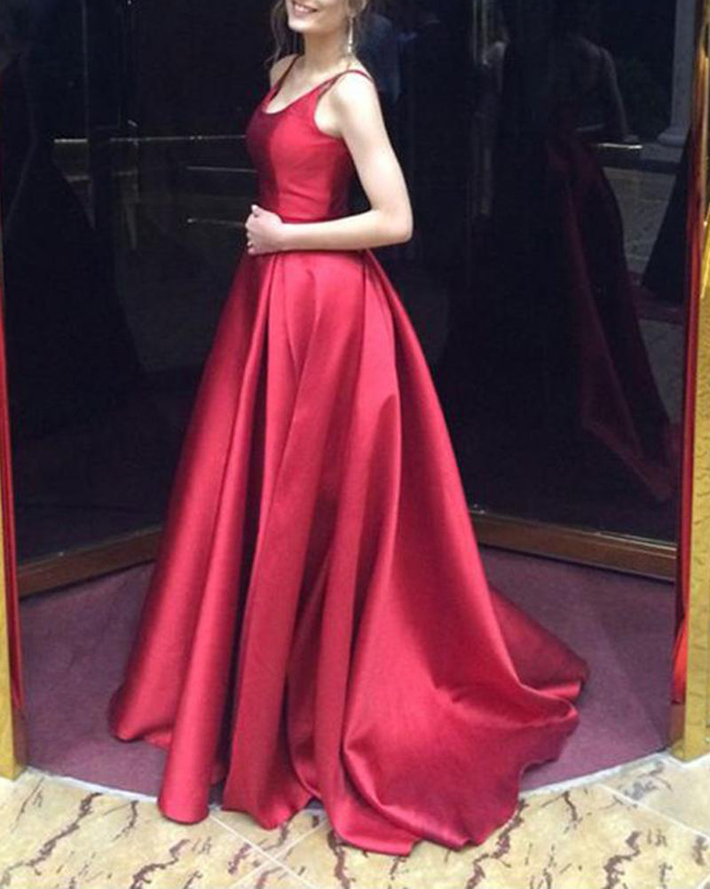 Elegant Burgundy Red Long A Line Girls Graduation Prom Long Dresses PL117