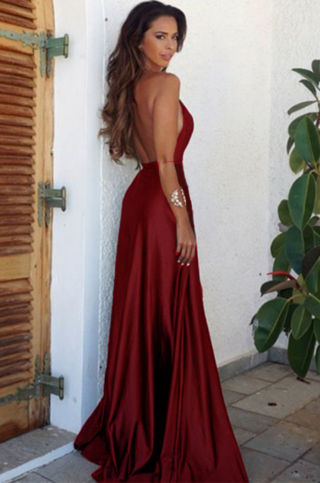Olive Green/Navy/Burgundy Sexy High Slit Long Evening Party Dresses Women Prom Formal Gown
