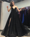 Amazing Glitter Sexy Black Prom Dress sequins Long Formal Gown with Spaghetti Straps PL10925