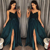 Beige long Slit Girls Prom Dresses with Lace Appliques with Straps PL118