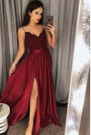 Beige long Slit Girls Prom Dresses with Lace Appliques with Straps PL118