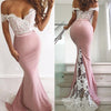 Elegant Pink and White Lace Mermaid Evening Gowns Long Off the Shoulder Women Party Dresses PL574