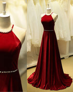 Halter Red Velvet Prom Dress Long Women Formal Evening party Gown