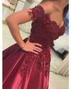 Burgundy Gorgeous Flower Lace Ball Gown Women Formal Prom Evening Dress /Wedding Party Dress