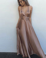 Chocolate Brown Spaghetti Straps Sexy Long Evening Party Dresses PL112