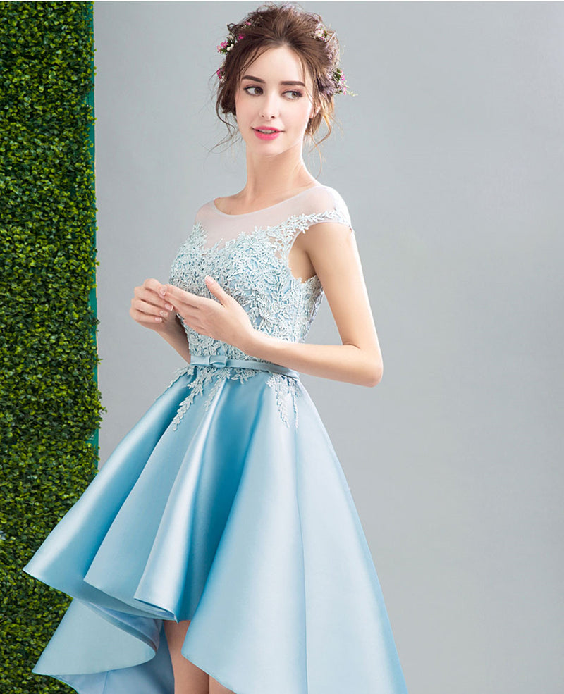 2020 Lovely Custom made high low dresses blue Girls Lace Prom Party Gown