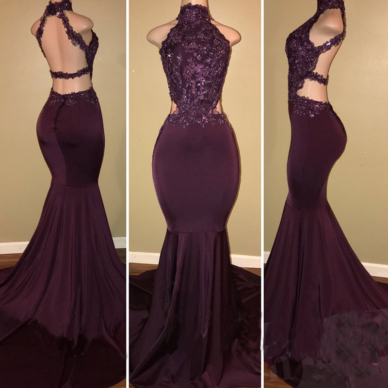 Halter Lace Spandex Evening Prom Dresses Long Women Gown LP5873