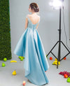 2020 Lovely Custom made high low dresses blue Girls Lace Prom Party Gown