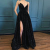 Amazing Glitter Sexy Black Prom Dress sequins Long Formal Gown with Spaghetti Straps PL10925