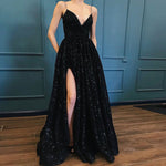 Amazing Glitter Sexy Black Prom Dress sequins Long Formal Gown with Spaghetti Straps PL10925