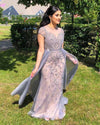 PL4441 Stunning Gray Beaded Stones Cap Sleeve Long Prom Evening Gown  Formal outfit