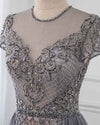 PL4441 Stunning Gray Beaded Stones Cap Sleeve Long Prom Evening Gown  Formal outfit