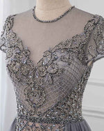 PL4441 Stunning Gray Beaded Stones Cap Sleeve Long Prom Evening Gown  Formal outfit