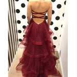 Amazing Sweetheart Tiered Tulle Burgundy Prom Dress Long Girls Graduation Gown 2020