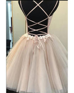 Siaoryne Champagne Tulle Lace Short Prom Homecoming Dress for Young Girls SP320