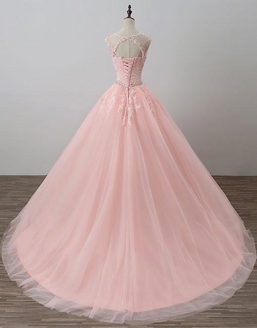 Blush Pink Ball Gown Prom Dresses Lace Girls Sweet 16 Quinceanera Dresses Debutante Gown