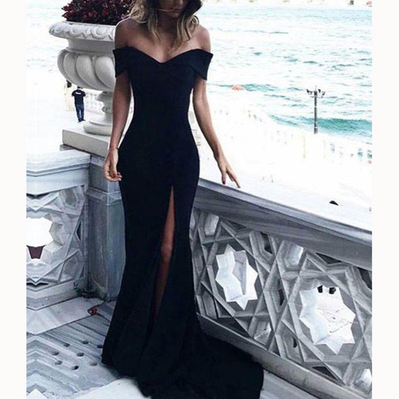 Elegant Black Mermaid Evening Long Dress with Slit Women Party 2K20 Prom Dress Vestido De Festa Longo 2018
