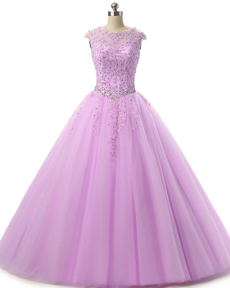 Pink Ball Gown Tulle and Lace Quinceanera Dress Girls Sweet 16 Dress Vestidos De 15 Ano  Floor Length PL0504