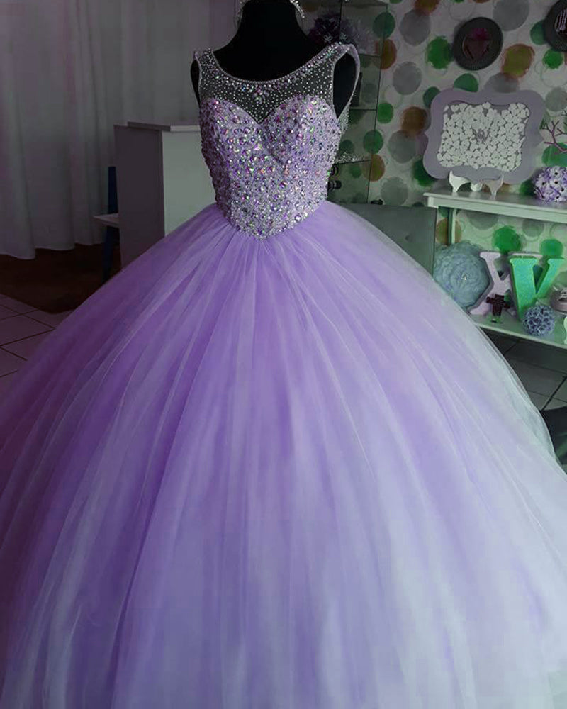 Siaoryne Amazing Pink Scoop Neck Girls Sweet Sixteen Prom Dresses Quinceanera Ball Gown with Beading PL7332