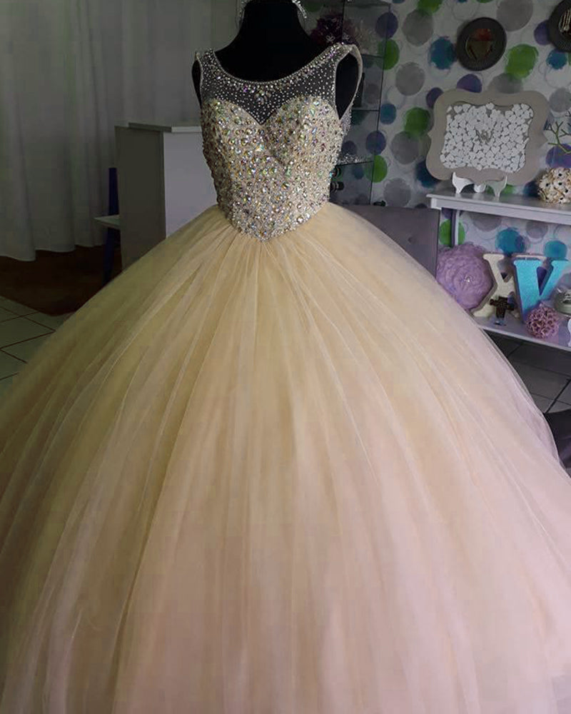 Siaoryne Amazing Pink Scoop Neck Girls Sweet Sixteen Prom Dresses Quinceanera Ball Gown with Beading PL7332