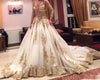 Siaoryne Muslim Custom Made Champagne Appliqued Lace Wedding Dress Long Sleeves