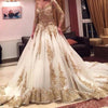 Siaoryne Muslim Custom Made Champagne Appliqued Lace Wedding Dress Long Sleeves