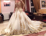 Siaoryne Muslim Custom Made Champagne Appliqued Lace Wedding Dress Long Sleeves