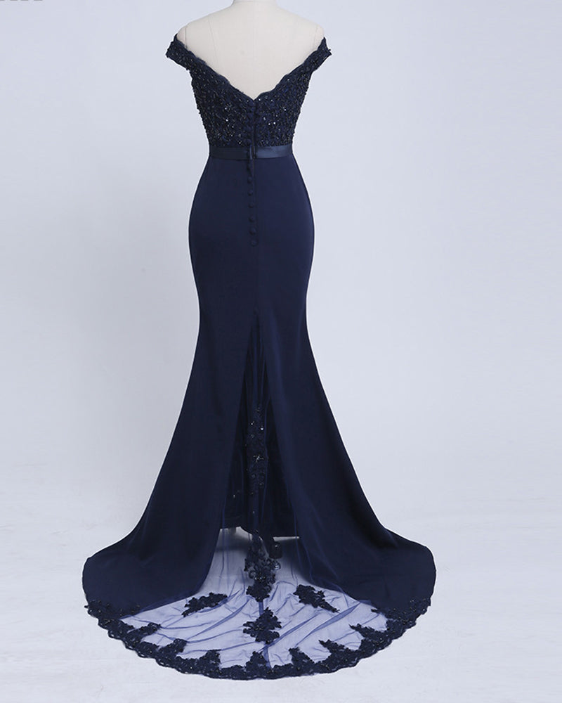 Navy/Pink Women Lace Mermaid Bridesmaid Dresses  Long  2019