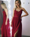 SIlver Gray Long Evening Dress with Straps, Women Fomal Split Prom Gown PL0709