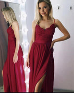 SIlver Gray Long Evening Dress with Straps, Women Fomal Split Prom Gown PL0709
