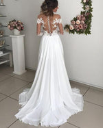 Long Sleeves Lace and Chiffon Beach Wedding Dress with Split Ivory Bridal Gown WD0818