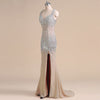 Crystal Long Mermaid Prom Dresses with Slit,Evening Formal Gown for Women Heavy Beading