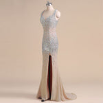 Crystal Long Mermaid Prom Dresses with Slit,Evening Formal Gown for Women Heavy Beading