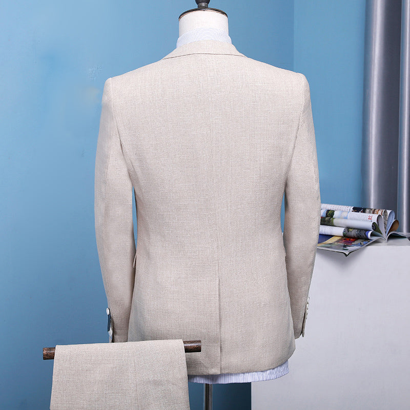 beige men suits wedding groom plus size Custom Made  3 pieces (jacket+pant+vest)
