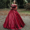 Luxury Lace Beaded Long Sleeves Dubai Dark Red /Wine Wedding Dresses Ball Gown Bridal Gown for Reception WD5541