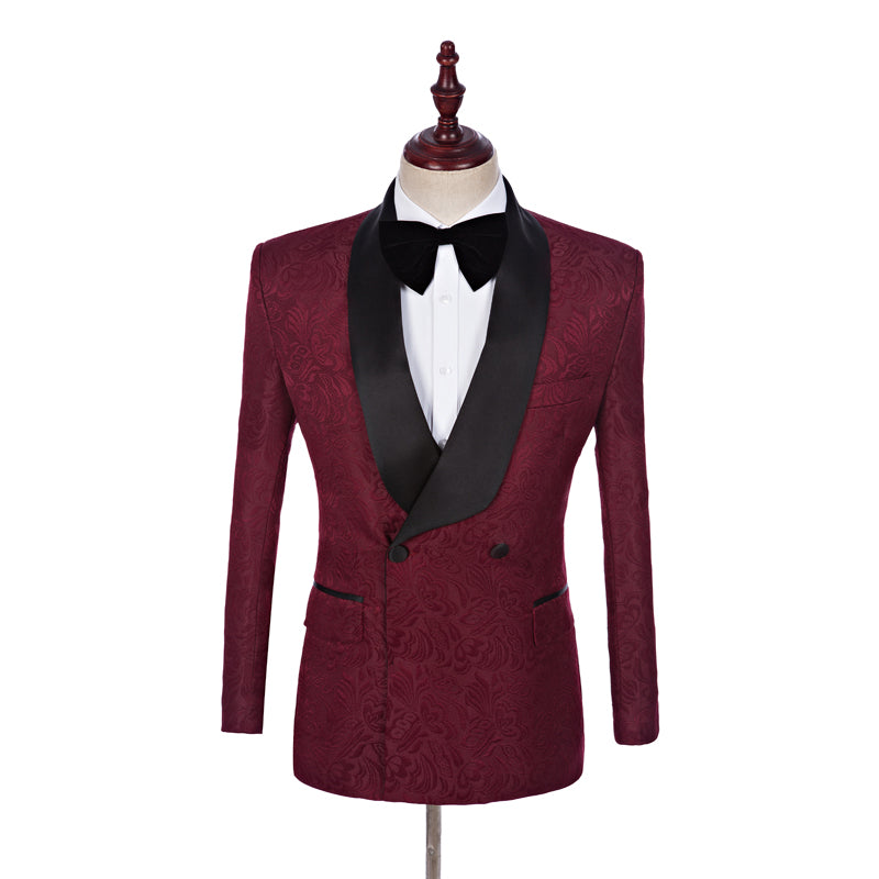 Men Suit 2020 Wedding Suits For Men Shawl Collar 3 Pieces Slim Fit Burgundy Tuxedo Jacket