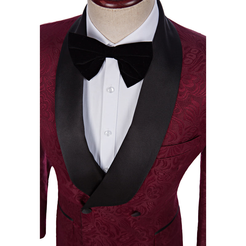 Men Suit 2020 Wedding Suits For Men Shawl Collar 3 Pieces Slim Fit Burgundy Tuxedo Jacket