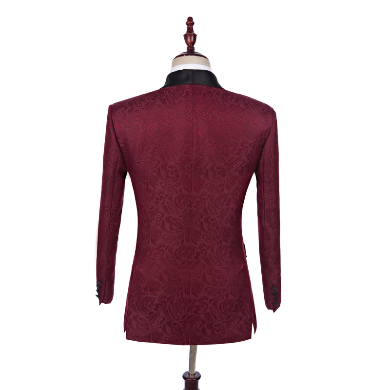 Men Suit 2020 Wedding Suits For Men Shawl Collar 3 Pieces Slim Fit Burgundy Tuxedo Jacket