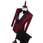 Men Suit 2020 Wedding Suits For Men Shawl Collar 3 Pieces Slim Fit Burgundy Tuxedo Jacket