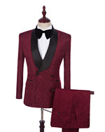 Men Suit 2020 Wedding Suits For Men Shawl Collar 3 Pieces Slim Fit Burgundy Tuxedo Jacket