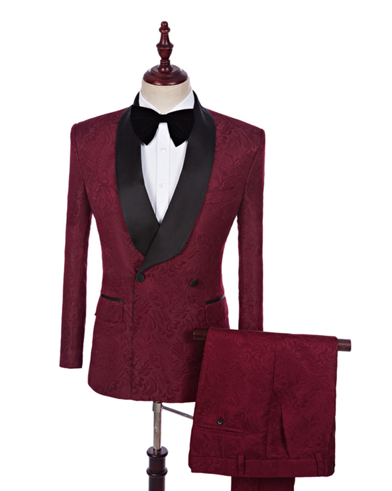 Men Suit 2020 Wedding Suits For Men Shawl Collar 3 Pieces Slim Fit Burgundy Tuxedo Jacket