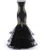 LP3359 Mermaid Black Prom Dress with Gold Lace Appliqued Evening Long Gown for Women 2018