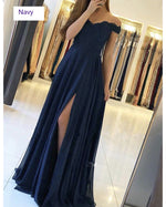 Elegant Off Shoulder lace Appliqued Girls  Long Prom Dress with Sexy Slit PL0011