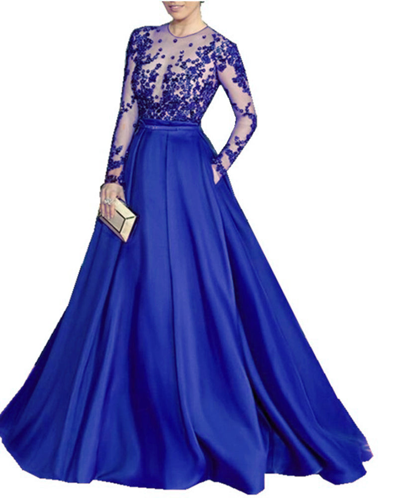 Siaoryne 2022 Silk Chiffon Long Sleeves Vintage Evening Gowns Prom Dresses with Lace Beaded