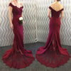 Red Prom Dress Jersey Long Women  Formal Wear with Lace Appliqued LP3241