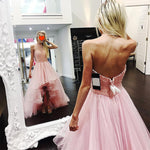Gorgeous Pink High Low Prom Dress Beaded Front Short Long Back Girls Graduation Long Dress