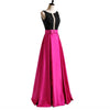 LP3361 Illusion Plunge Open neck Fuchsia and Black Prom Dress A Line Satin 2018 Formal Wear Long