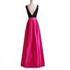 LP3361 Illusion Plunge Open neck Fuchsia and Black Prom Dress A Line Satin 2018 Formal Wear Long